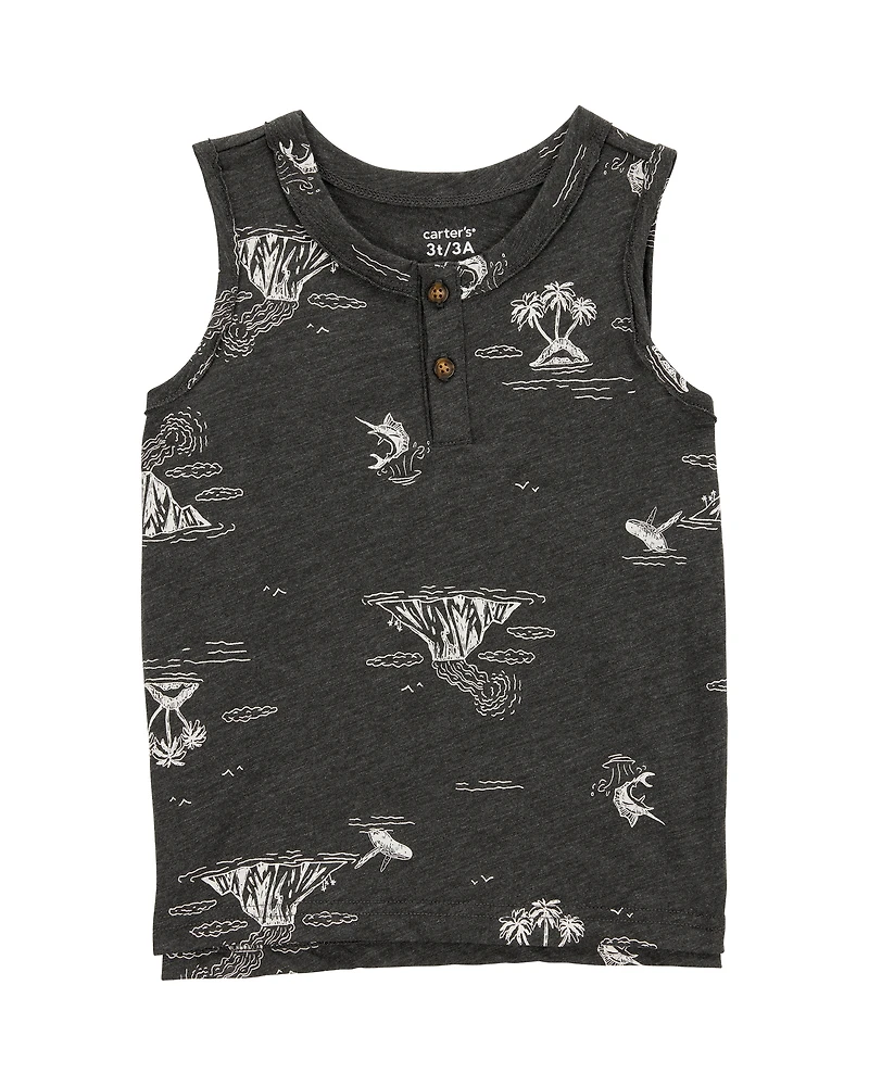 Toddler Sea Print Sleeveless Slub Jersey Tank