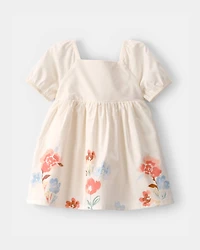 Baby Girl Puff Sleeve Floral Dress - Cream