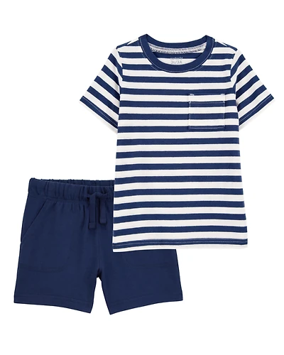 Baby 2-Piece Striped Tee & French Terry Shorts Set