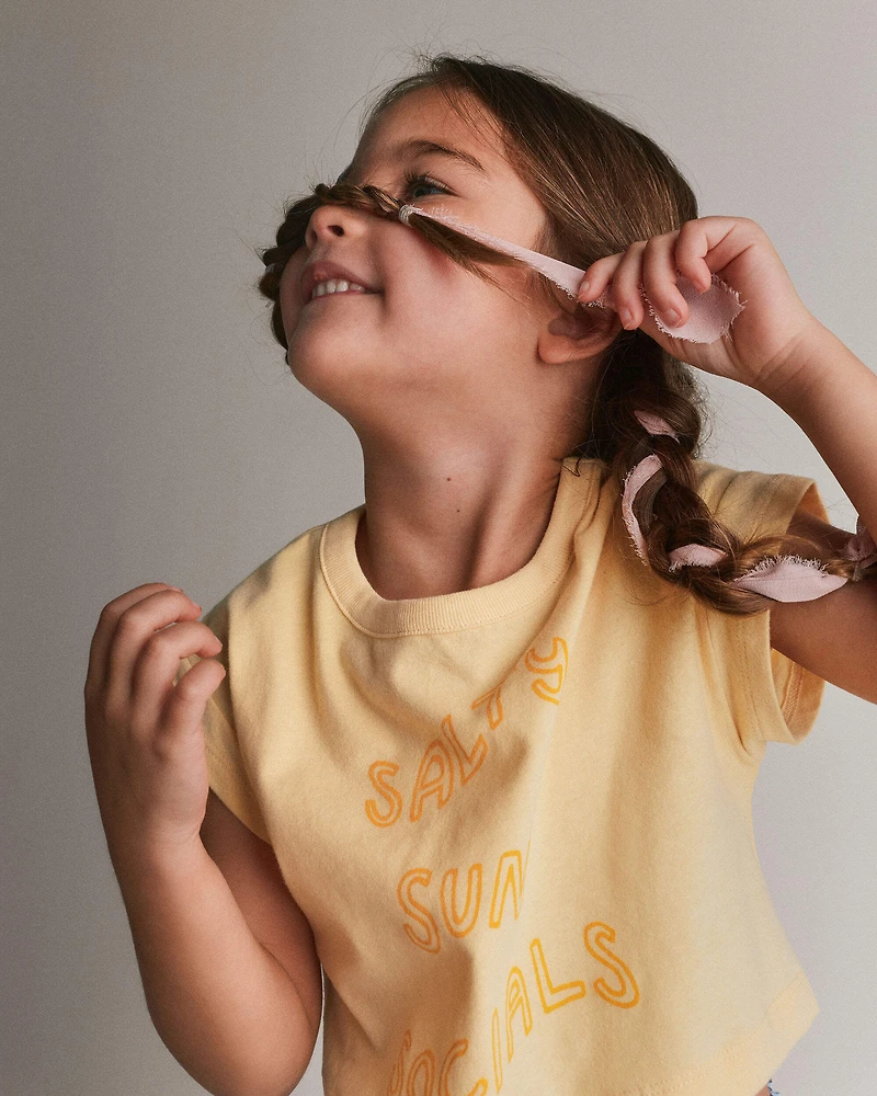Toddler Girl 'Salty Sun Socials' Boxy Tee - Yellow