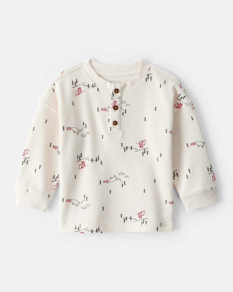 Baby Boy Skiing Henley T-Shirt - Cream