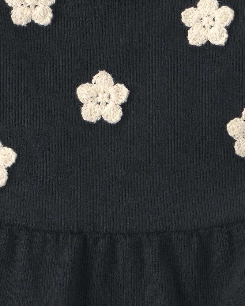 Baby Girl 2-Piece Floral Embroidered Top & Short Set - Black