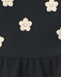 Baby Girl 2-Piece Floral Embroidered Top & Short Set - Black
