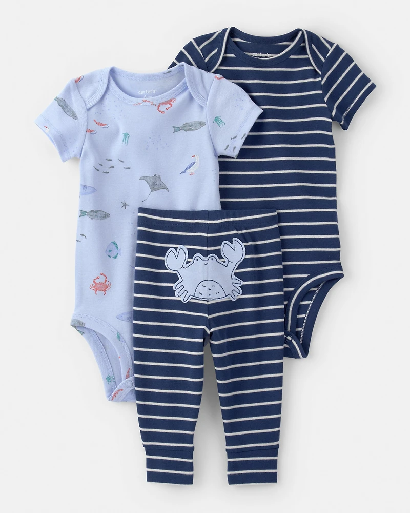 Baby Boy 3-Piece Sea Animal Bodysuits & Pant Set - Blue