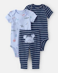 Baby Boy 3-Piece Sea Animal Bodysuits & Pant Set - Blue