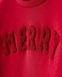 Girls Christmas Merry Long-Sleeve Pullover Sweatshirt - Red