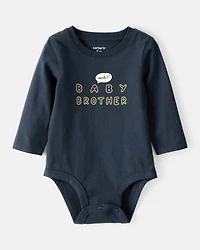 Baby Boy Sweetest Baby Brother Cotton Long-Sleeve Graphic Bodysuit - Navy Blue