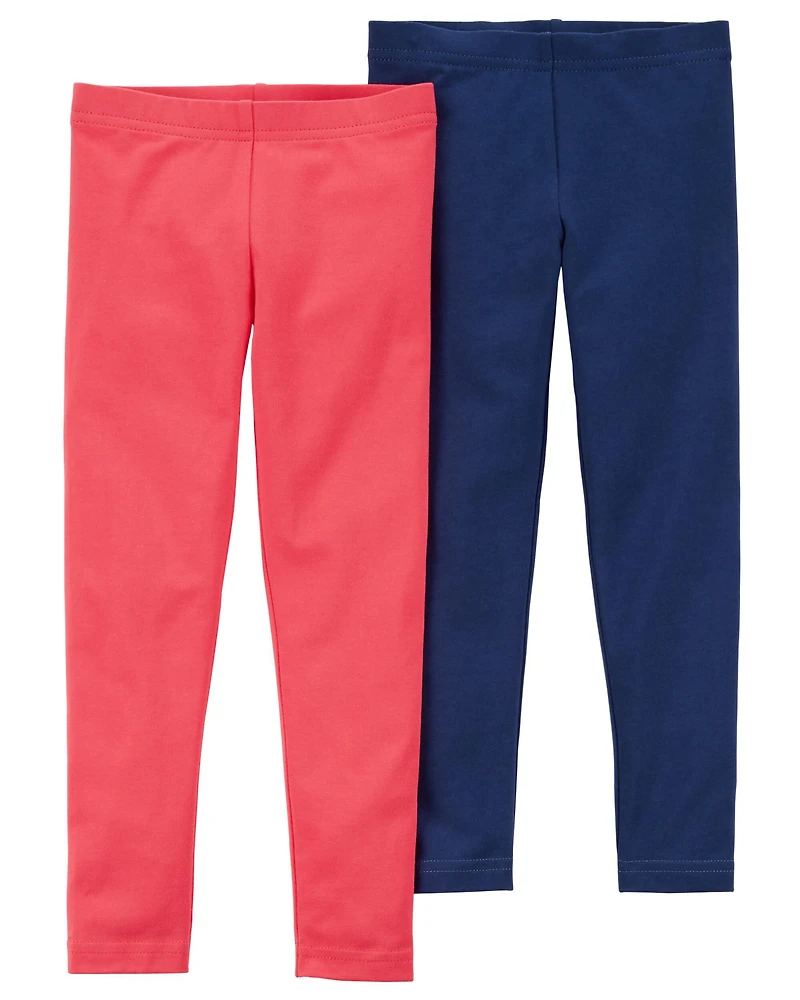 Baby 2-Pack Red & Navy Cotton Stretch Leggings