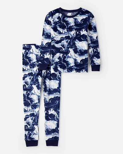 Boys Abstract DreamPlush Long-Sleeve Snug Fit 2-Piece Pajamas - Blue