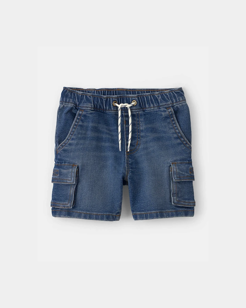 Toddler Boy Denim Drawstring Cargo Shorts - Dark Wash
