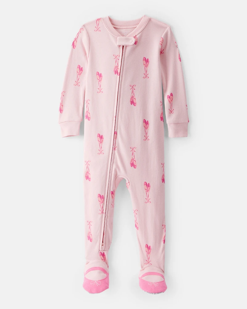 Toddler Girl Ballet 100% Cotton 1-Piece Pajamas - Pink