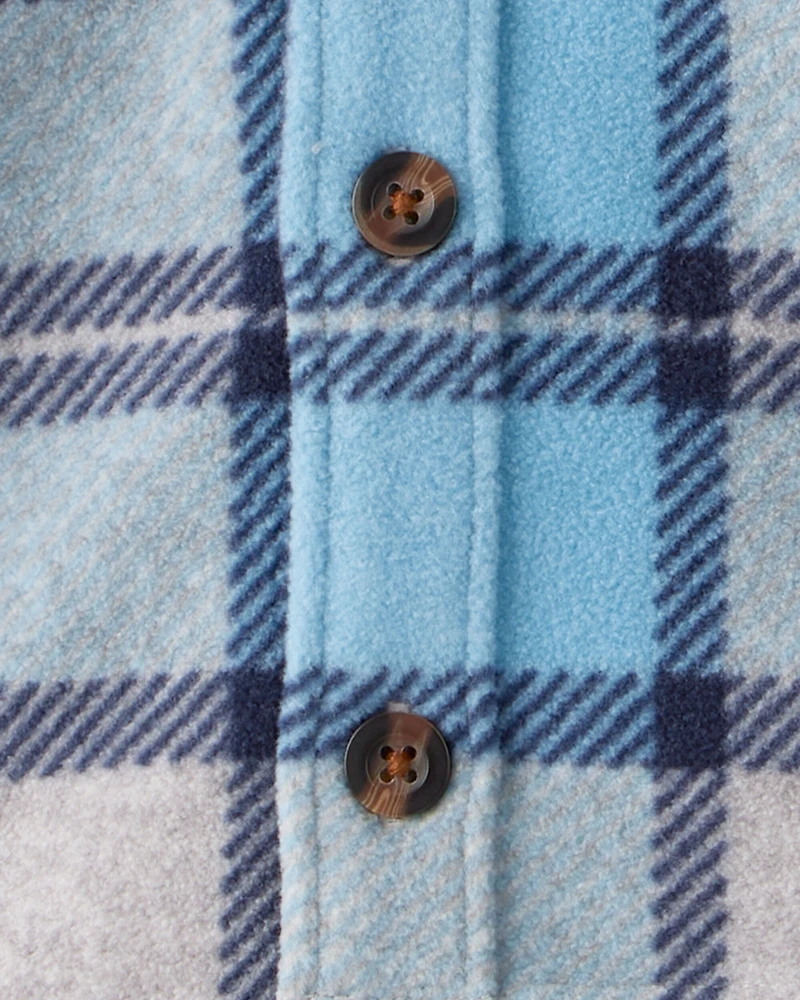 Baby Boy 3-Piece Plaid Shacket Outfit Set - Blue/Grey