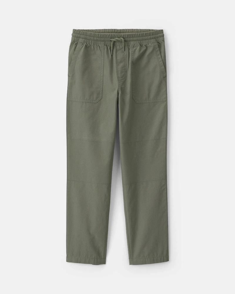 Boys Pull-On Canvas Pants - Olive Green