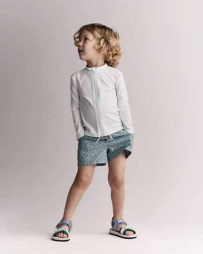 Toddler Boy Swim Trunk in Dot Print - Pale Blue