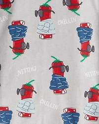 Boys Chili Pepper Print 100% Cotton Long-Sleeve Snug Fit 4-Piece Pajamas - Blue