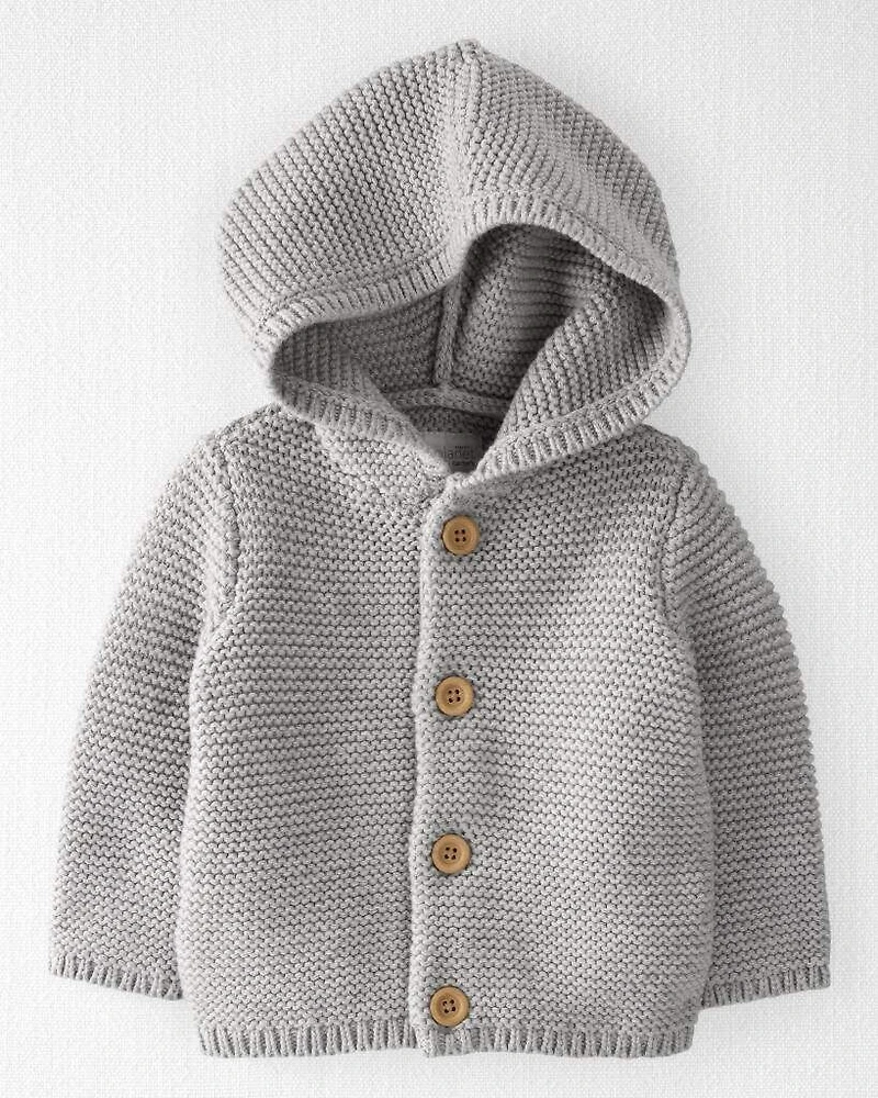 Baby Organic Cotton Signature Stitch Cardigan - Grey