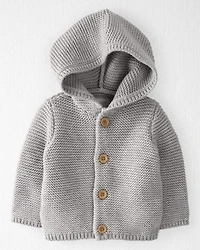 Baby Organic Cotton Signature Stitch Cardigan - Grey