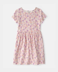 Girls Floral Short-Sleeve Dress - Pink