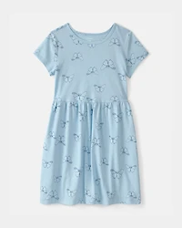 Girls Butterfly Short-Sleeve Dress - Blue