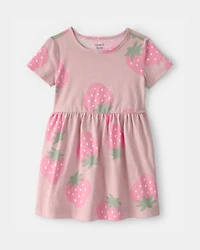 Toddler Girl Strawberry Short-Sleeve Dress - Pink