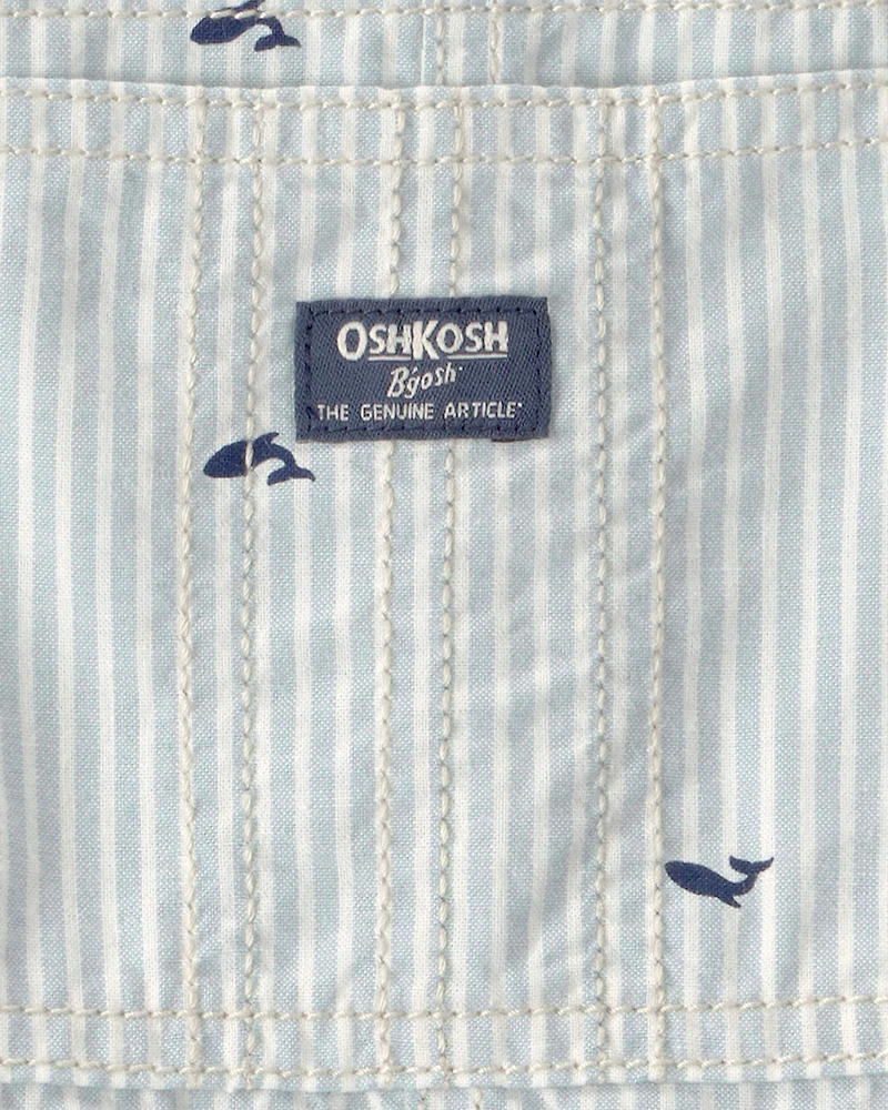 Toddler Boy Whale Striped Shortall - Green/White
