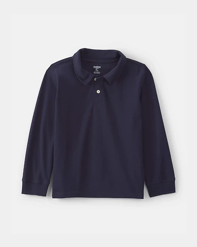 Boys Uniform Piqué Long-Sleeve Polo Shirt - Navy