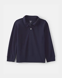 Boys Uniform Piqué Long-Sleeve Polo Shirt - Navy