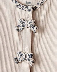 Baby Girl Bow Cotton Long-Sleeve Snug Fit Sleep & Play Pajamas - Brown