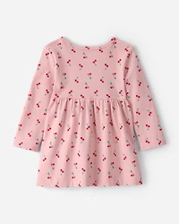Baby Girl Cherry Long-Sleeve Knit Dress - Pink