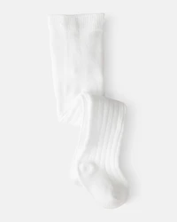 Baby Girl Rib Tights - White
