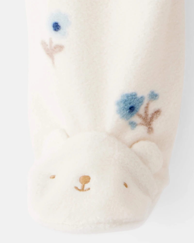 Baby Girl Floral Print Loose Fit Long-Sleeve 2-Way Zip Sleep & Play Pajamas - Cream