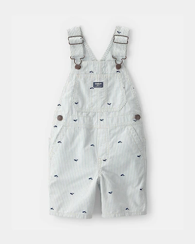 Toddler Boy Whale Striped Shortall - Green/White