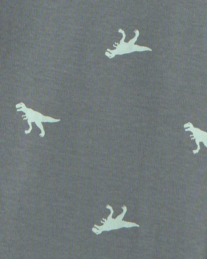 Boys Dinosaur 100% Cotton Snug Fit 4-Piece Pajama Set - Green/Grey