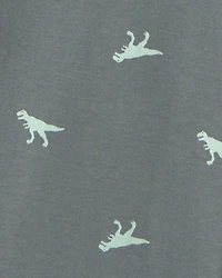 Boys Dinosaur 100% Cotton Snug Fit 4-Piece Pajama Set - Green/Grey