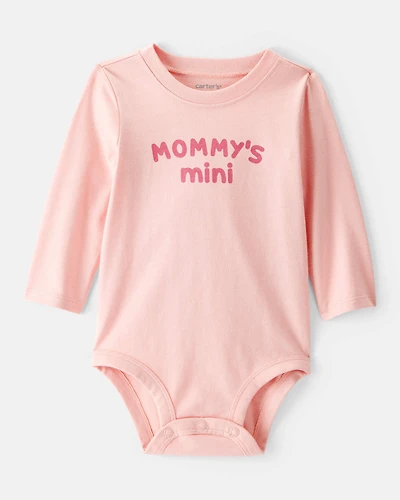 Baby Girl 'Mommy's Mini' Cotton Long-Sleeve Graphic Bodysuit - Pink
