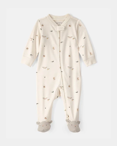 Baby Easter Bunny 100% Cotton 2-Way Zip Sleep & Play Pajama - Cream