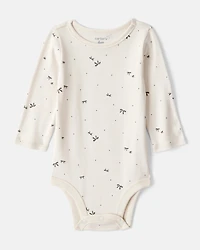 Baby Girl Bow Print Cotton Long-Sleeve Dress Set - Grey