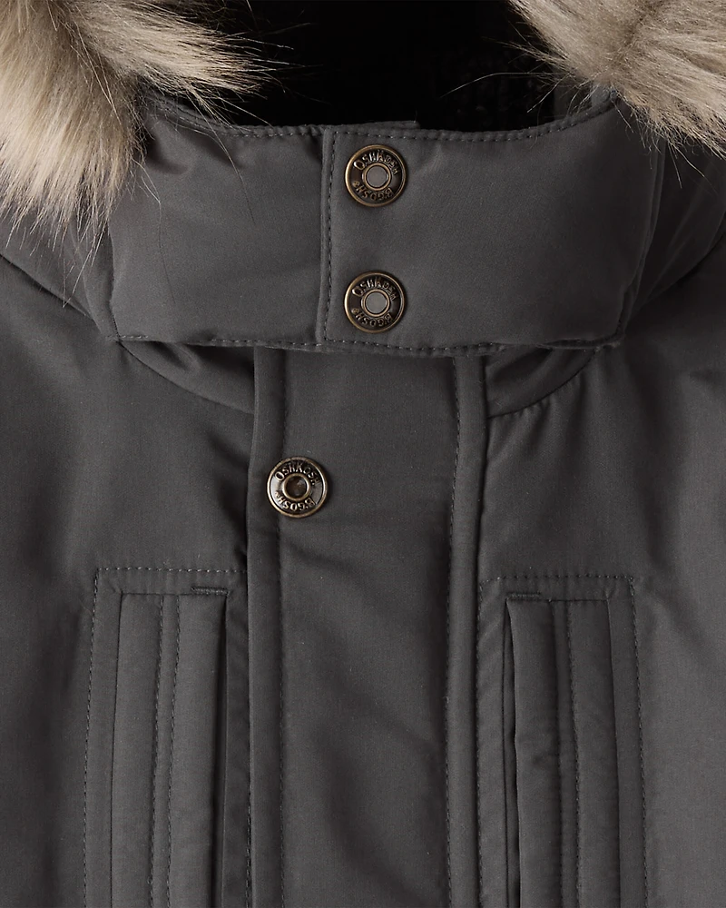 Toddler Boy Hooded Heavyweight Winter Jacket - Grey