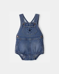 Baby Disney© Winnie the Pooh Embroidered Stretch Denim Bubble Romper - Medium Wash