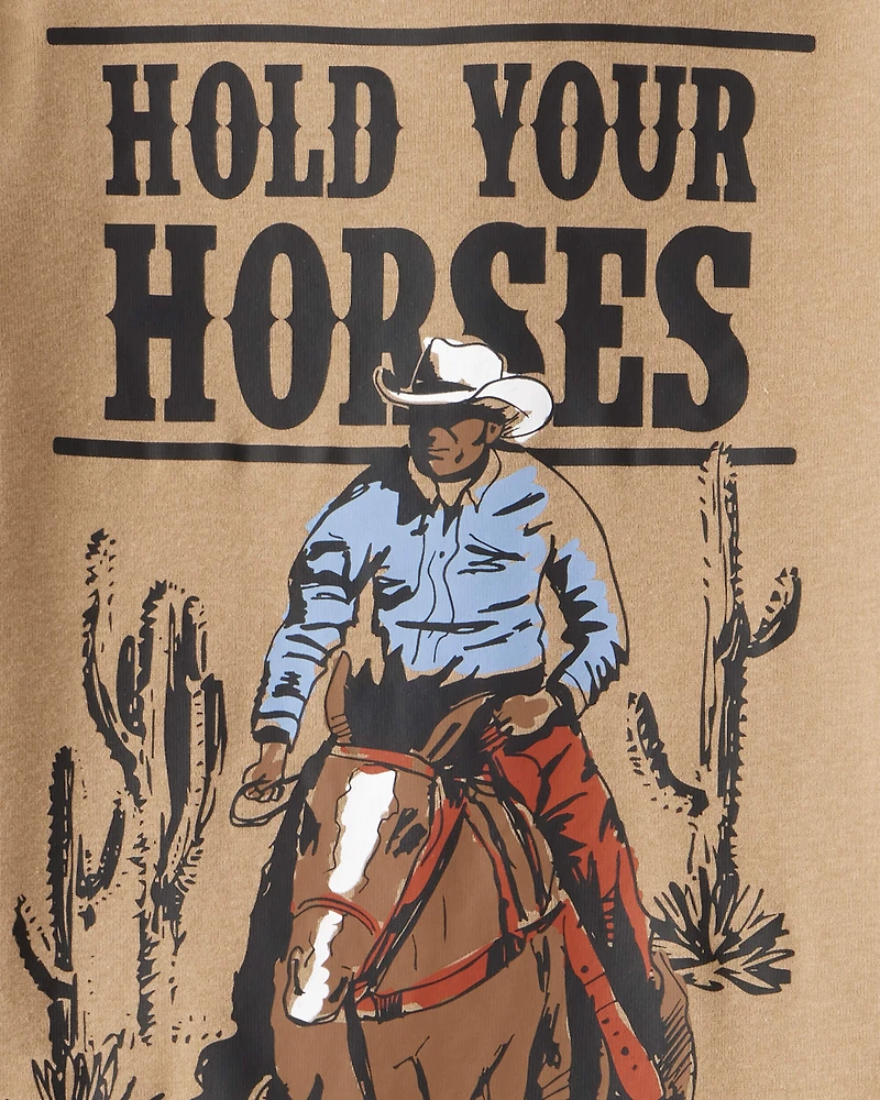 Boys Western Print 100% Cotton Long-Sleeve Snug Fit 4-Piece Pajamas - Brown