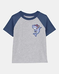 Baby 2-Piece Shark Baseball Short-Sleeve Tee & Pull-On Shorts Set - Grey/Navy