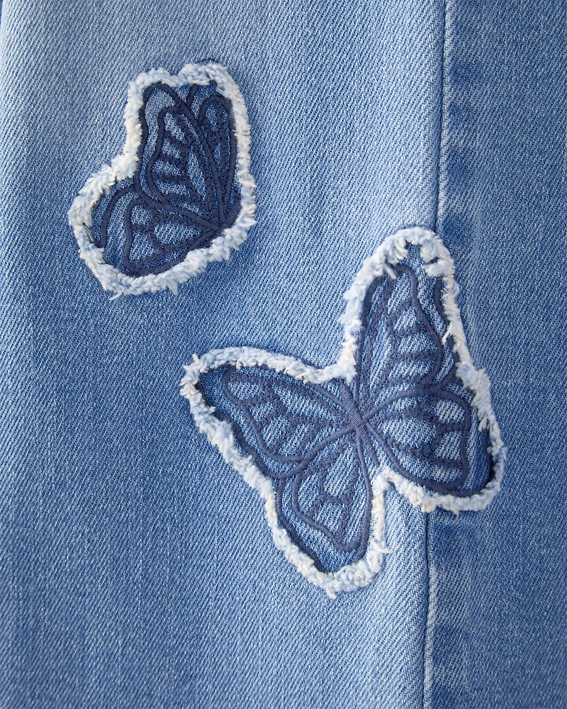 Girls Baggy Butterfly Embroidered Jeans - Breeze Wash