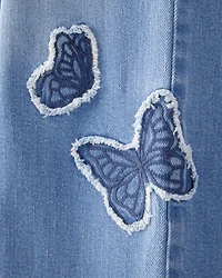 Girls Baggy Butterfly Embroidered Jeans - Breeze Wash
