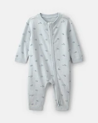 Baby Boy Train 2-Way Zip Long-Sleeve Jumpsuit - Blue