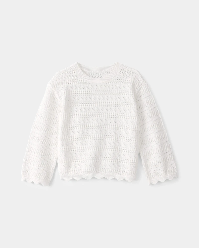 Toddler Girl Scalloped Sweater - Ivory