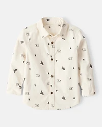 Toddler Boy Winter Print Corduroy Long-Sleeve Button-Down Shirt - Ivory