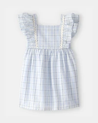Toddler Girl Ruffle-Sleeve Gingham Dress - Blue/White