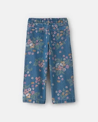 Toddler Girl Floral Denim Wide-Leg Jeans - Dark Wash