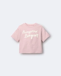 Toddler Girl 'Buongiorno, Bonjour' Rolled Cuff Tee - Light Pink