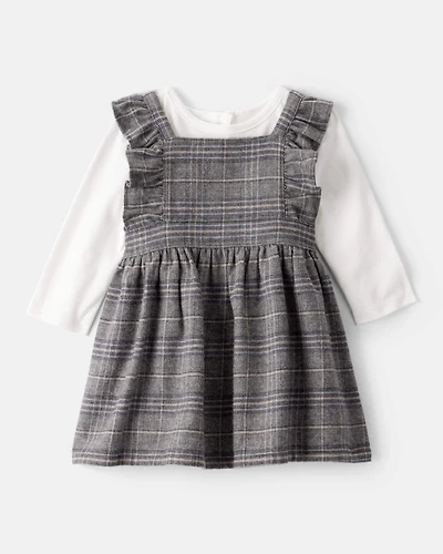 Baby Girl 2-Piece Plaid Long-Sleeve Dress Set